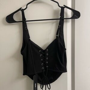 Black Lace-Up Crop Top